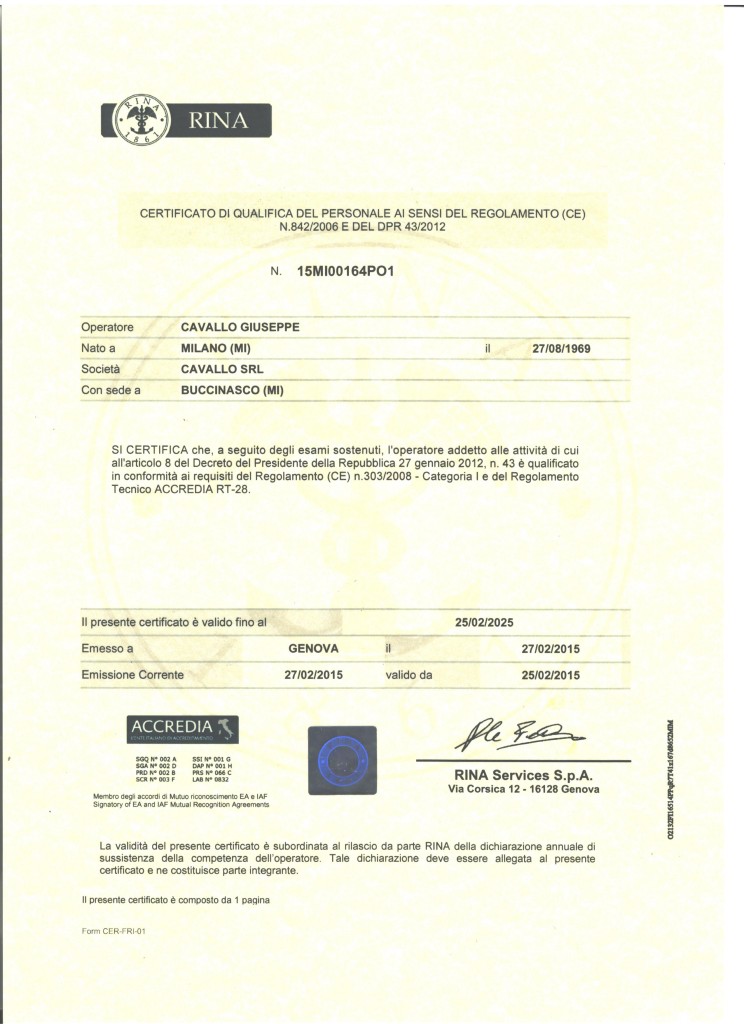 CERTIFICATO FRIGORISTA